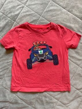 Mini Boden Red Tee with Blue Monster Truck Embroidery
